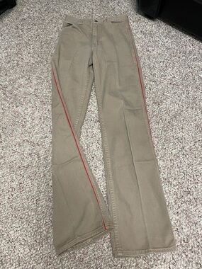 Vintage tan/Khaki straight leg Trousers with Red piping Side Stripe